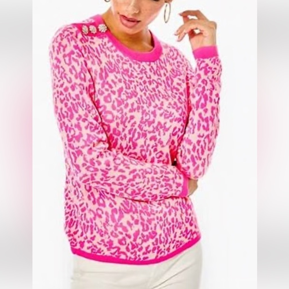 Lilly Pulitzer Pink and Gold Leopard Sweater Size Small Rt $188